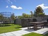 Play area with trampoline, swings and hammock