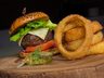 In Room Dining Steak Burger with Onion Rings